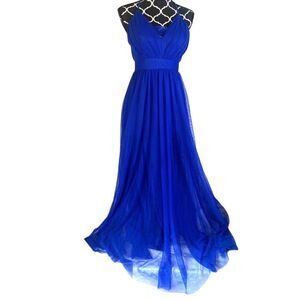 Windsor Electric Blue Vneck Halter Triangle Bodice Tulle Skirt Formal Dress Sz 3